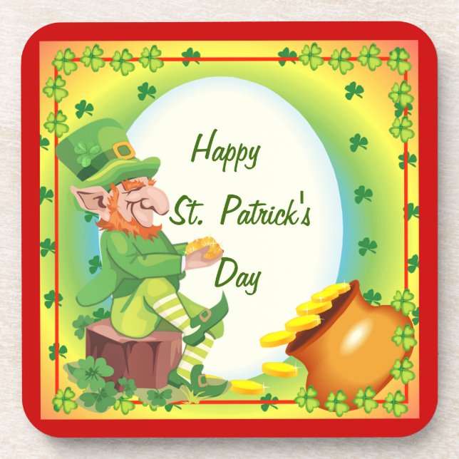 Irish Leprechaun Pot of Gold Coaster (Front)