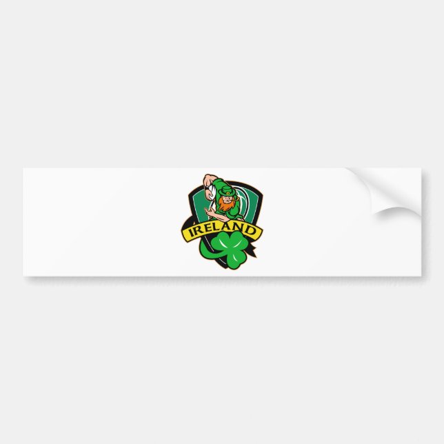 Irish leprechaun rugby player shamrock ireland bumper sticker (Front)