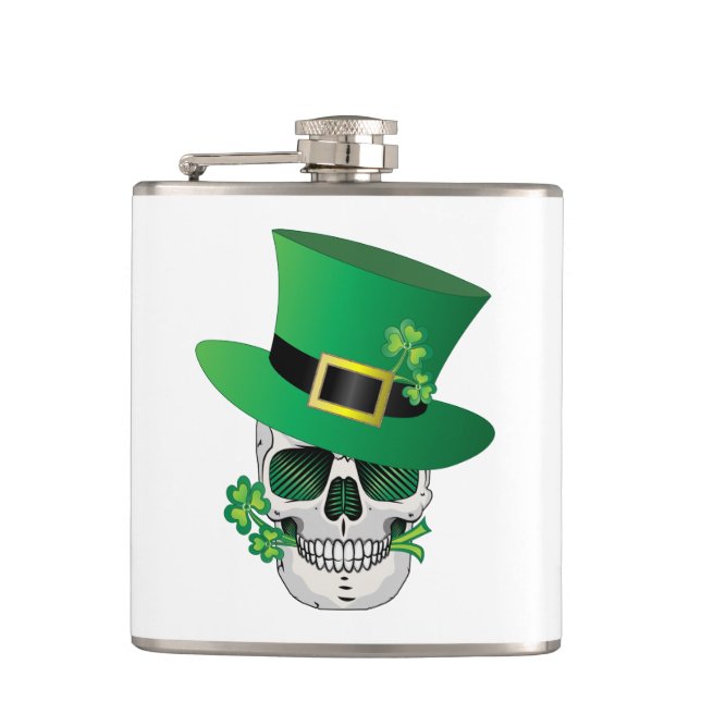 Irish Leprechaun Skull Hip Flask (Front)