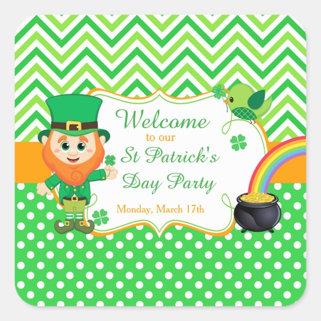 Irish Leprechaun St Patrick's Day Party Square Sticker (Front)
