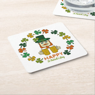 Irish Leprechaun, St Patrick's Day Square Paper Coaster