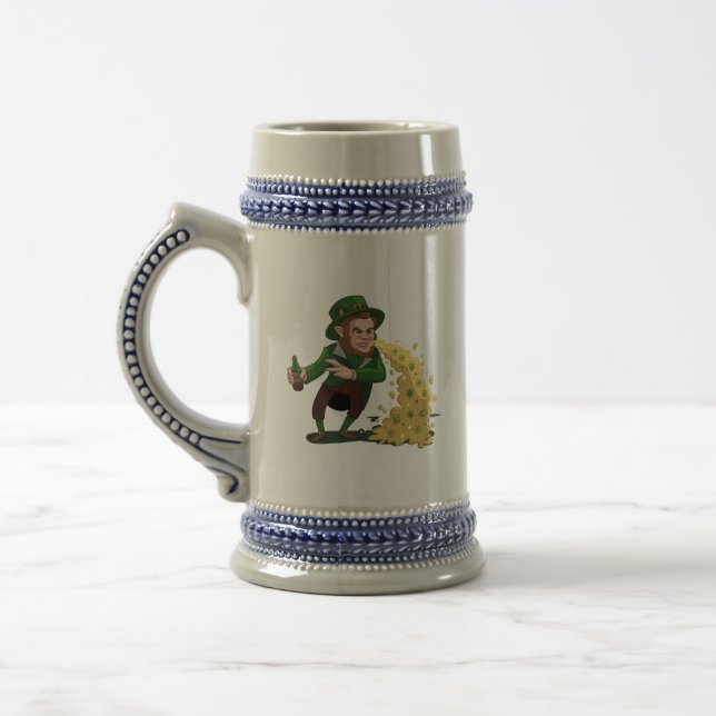 Irish Leprechaun Tossing Lucky Cookies Funny  Beer Stein (Left)