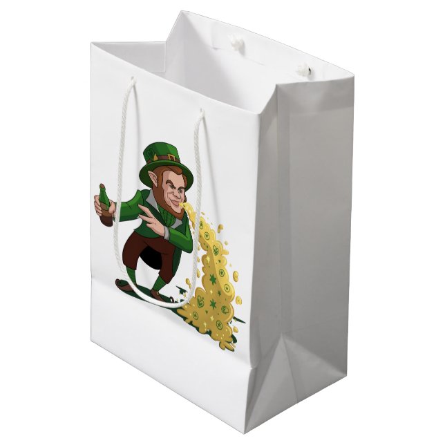 Irish Leprechaun Tossing Lucky Cookies Funny  Medium Gift Bag (Front Angled)