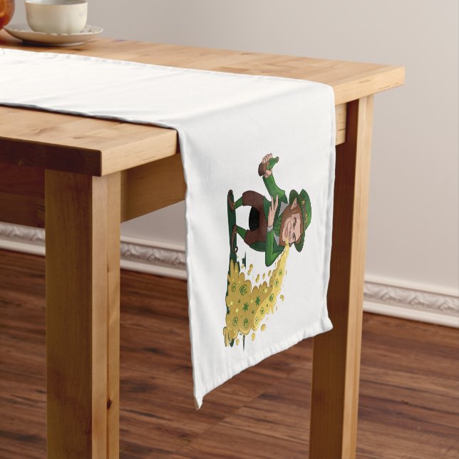 Irish Leprechaun Tossing Lucky Cookies Funny  Short Table Runner (In Situ)