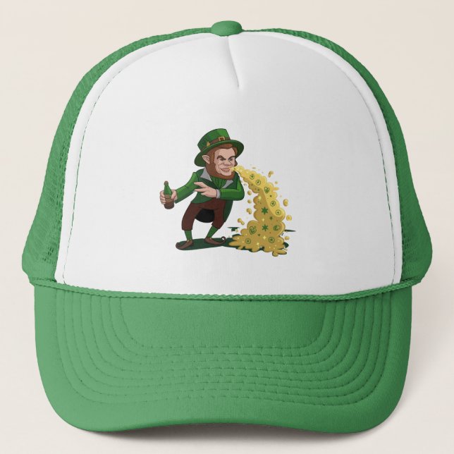 Irish Leprechaun Tossing Lucky Cookies Funny  Trucker Hat (Front)