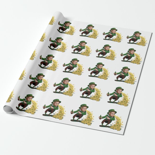 Irish Leprechaun Tossing Lucky Cookies Funny  Wrapping Paper (Unrolled)