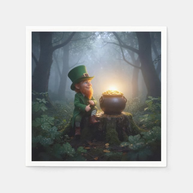 Irish Leprechaun with a Pot of Gold Napkin (Front)