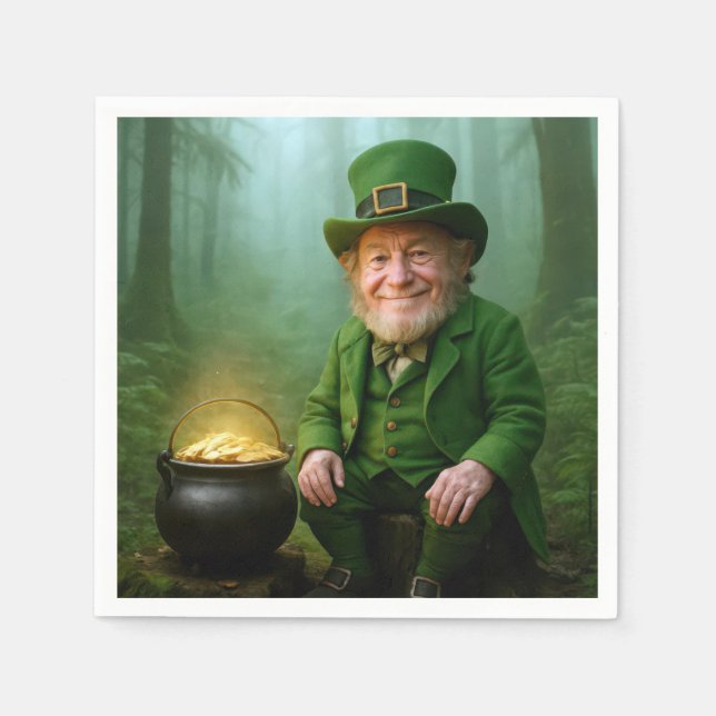 Irish Leprechaun with a Pot of Gold Napkin (Front)