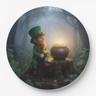Irish Leprechaun with a Pot of Gold Paper Plate