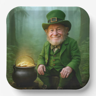 Irish Leprechaun with a Pot of Gold Paper Plate
