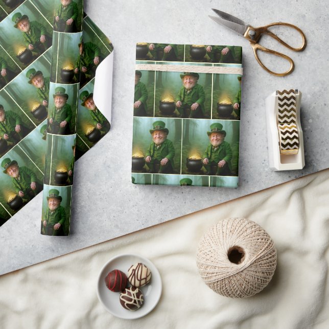 Irish Leprechaun with a Pot of Gold Wrapping Paper (Crafts)