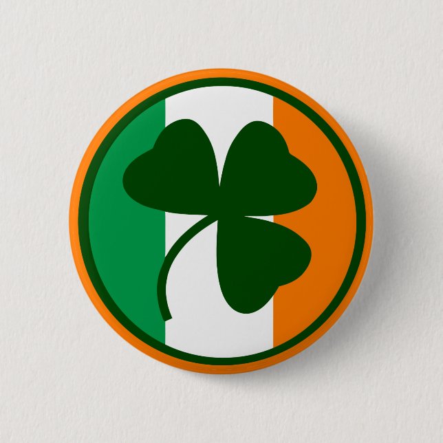 Irish logo, shamrock on flag colours 6 cm round badge (Front)