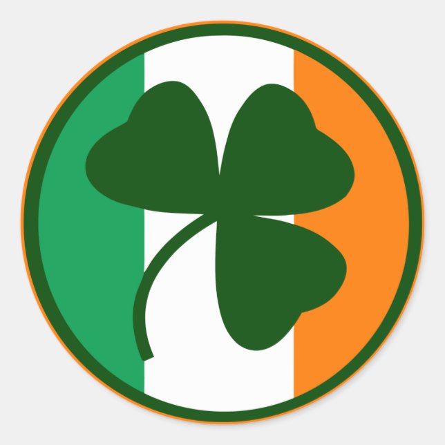 Irish logo, shamrock on flag colours classic round sticker (Front)