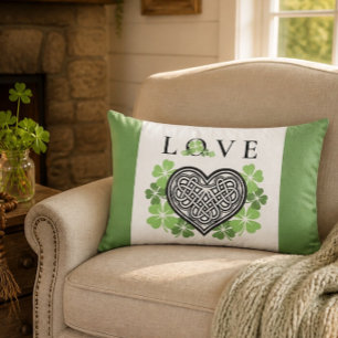 Irish LOVE Shamrock & Celtic Knot Heart Lumbar Cushion
