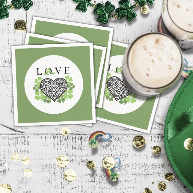 Irish LOVE Shamrock & Celtic Knot Heart Paper Napkin (Creator Uploaded)