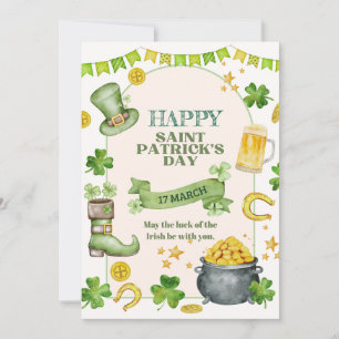 Irish Luck, Shamrocks & Gold Pot St. Patrick’s Day Holiday Card