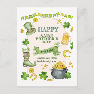 Irish Luck, Shamrocks & Gold Pot St. Patrick’s Day Holiday Postcard