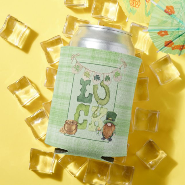 Irish Luck St Patrick's Day Gnome Shamrock Green   Can Cooler (In Situ Summer)