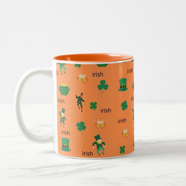 irish lucky charms and drink beer pattern   Two-Tone coffee mug (Left)