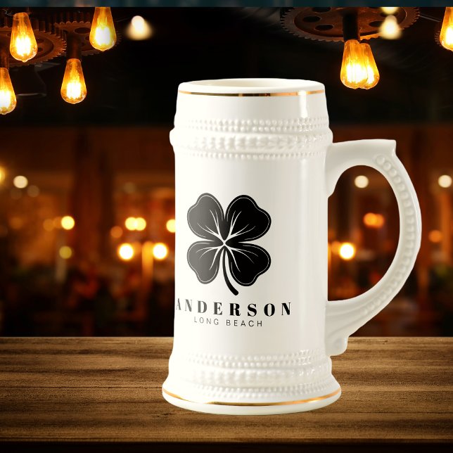 Irish Lucky Four Black Leaf Clover with Name Beer Stein (Creator Uploaded)