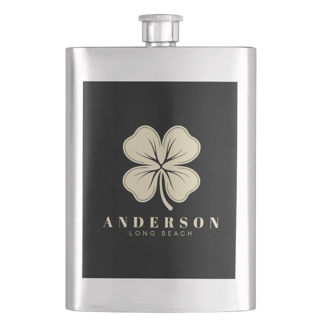 Irish Lucky Four Leaf Clover | Name Black Classic Hip Flask (Front)