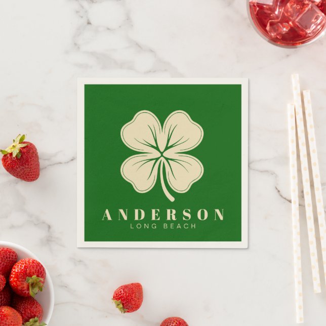 Irish Lucky Four Leaf Clover | Name Green Cocktail Napkin (Insitu)