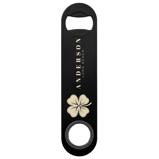 Irish Lucky Four Leaf Clover with Name Black (Front)