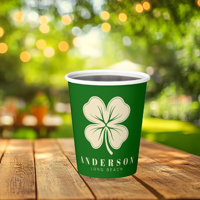 Irish Lucky Four Leaf Clover with Name Green Paper Cups (Creator Uploaded)