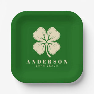 Irish Lucky Four Leaf Clover with Name Green Paper Plate