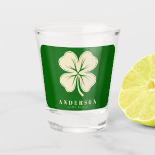 Irish Lucky Four Leaf Clover with Name Green Shot Glass