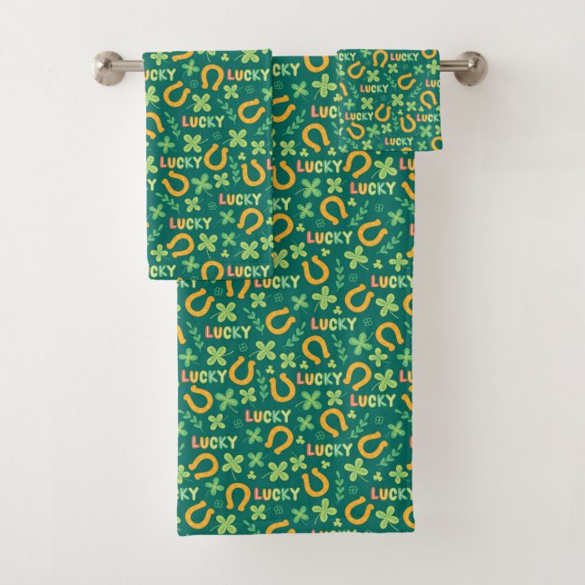 Irish LUCKY green pattern Bath Towel Set (Insitu)