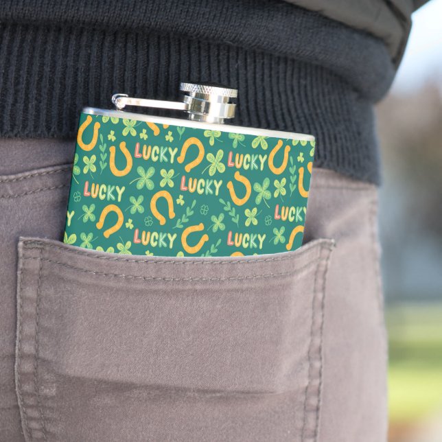 Irish LUCKY green pattern Hip Flask (In Situ)