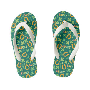 Irish LUCKY green pattern Kid's Jandals