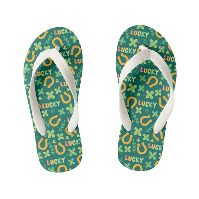 Irish LUCKY green pattern Kid's Jandals (Footbed)