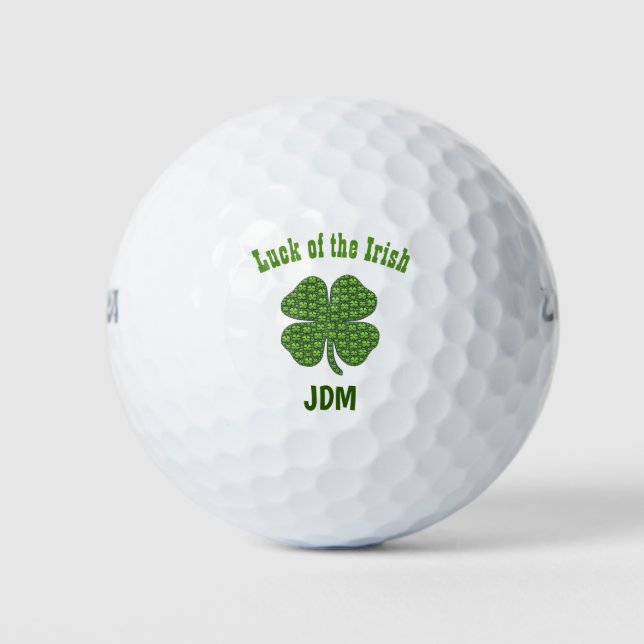 Irish Lucky Luck Clover Shamrock Monogram Initials Golf Balls (Front)