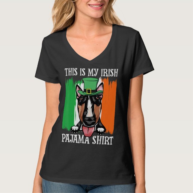 Irish Lucky Shamrock Bull Terrier St Patrick's Day T-Shirt (Front)