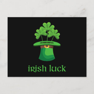Irish Lucky Shamrock Clover Leprechaun Green Hat Postcard