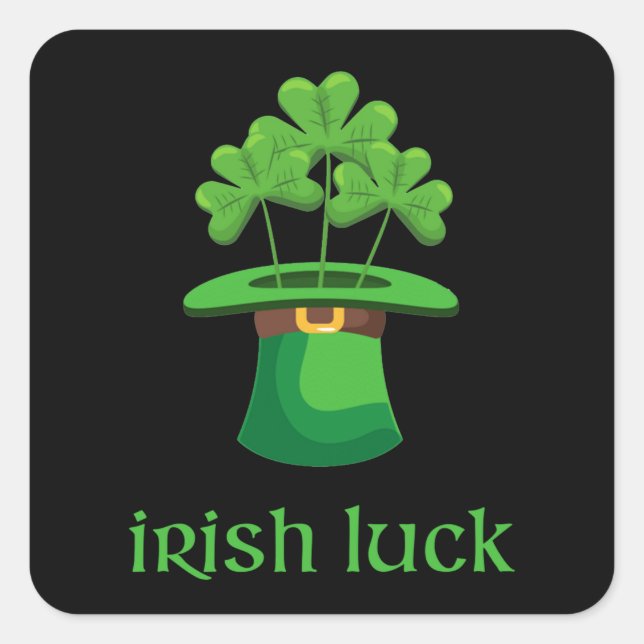Irish Lucky Shamrock Clover Leprechaun Green Hat Square Sticker (Front)
