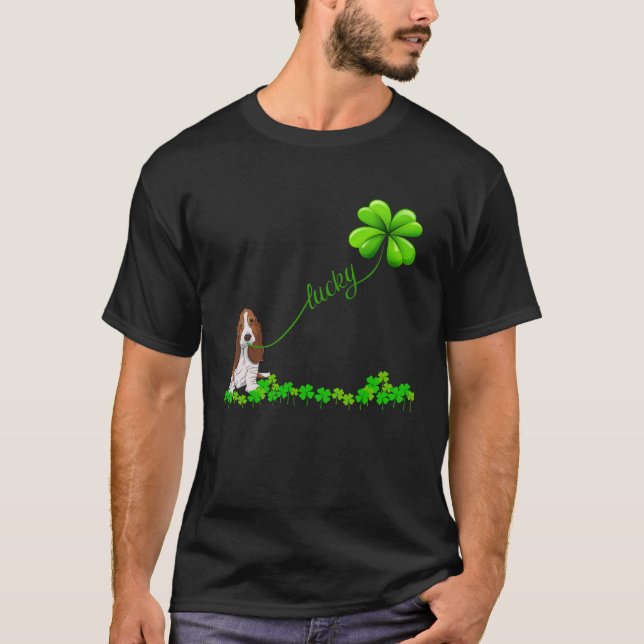 Irish Lucky with basset hound  basset hound T-Shirt (Front)