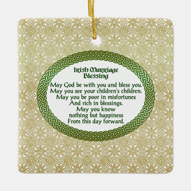 Irish Marriage Blessing, Gold & Green Wedding Ceramic Tree Decoration (Front)