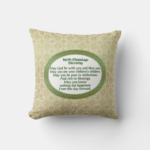 Irish Marriage Blessing, Gold & Green Wedding Cushion