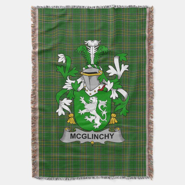  Irish McGlinchy or McGlinchey Coat of Arms Family Throw Blanket (Front Vertical)