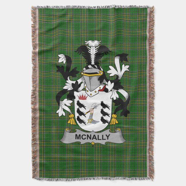  Irish McNally Coat of Arms Family Crest Ireland Throw Blanket (Front Vertical)
