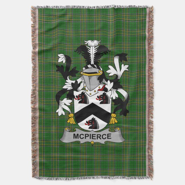  Irish McPierce or Pierce Coat of Arms Family Cres Throw Blanket (Front Vertical)