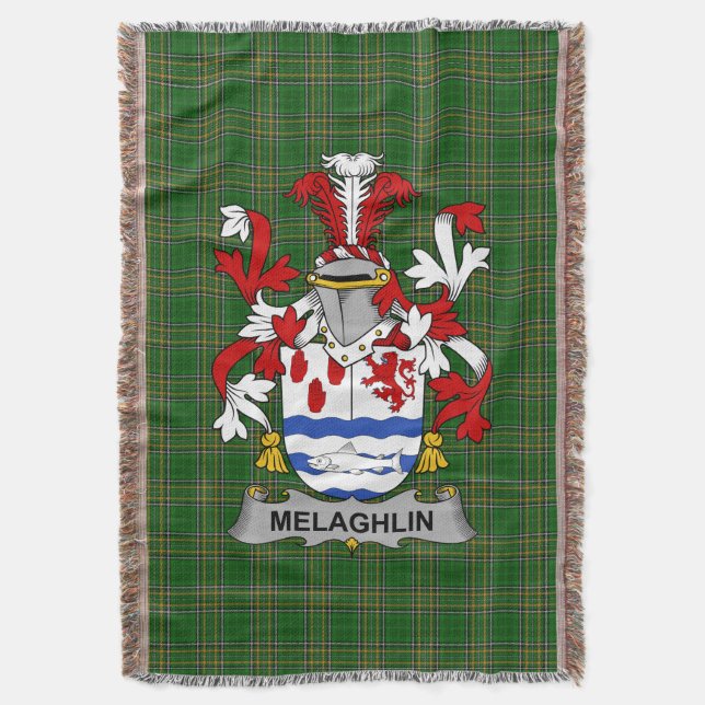 Irish Melaghlin or O_Melaghlin Coat of Arms Famil Throw Blanket (Front Vertical)