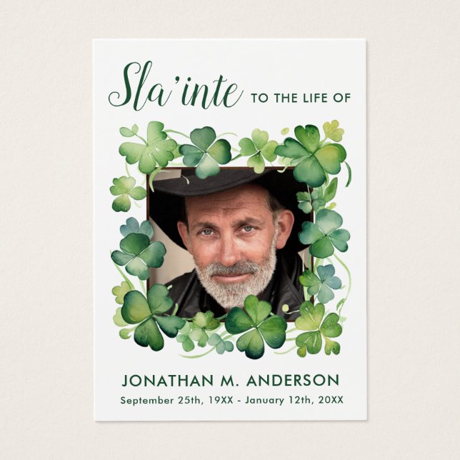 Irish Memorial Shamrock Photo Funeral Prayer Card (Front)