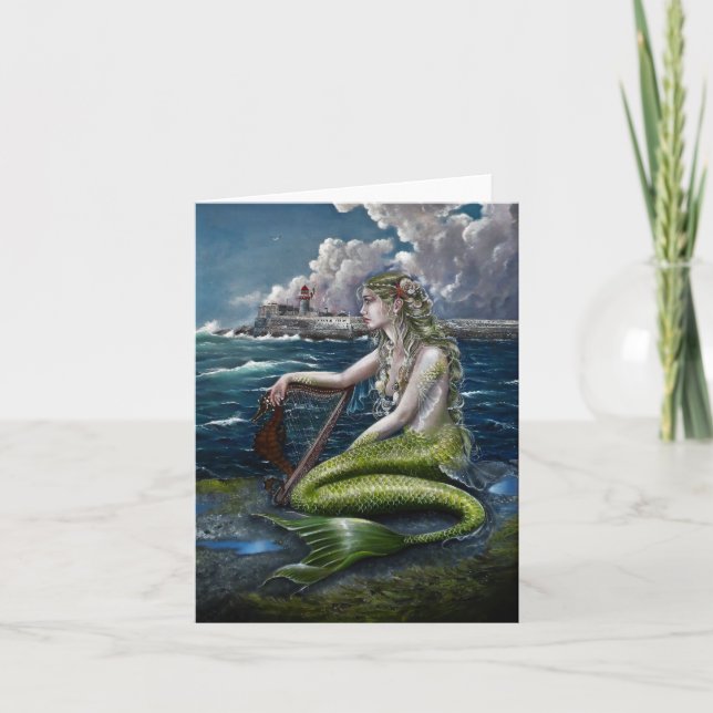 Irish Mermaid with harp greeting card (Front)