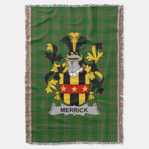 Irish Merrick or Meyrick Coat of Arms Family Cres Throw Blanket