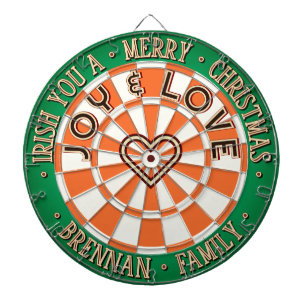IRISH MERRY CHRISTMAS Rustic Faux Wood Heart Dartboard