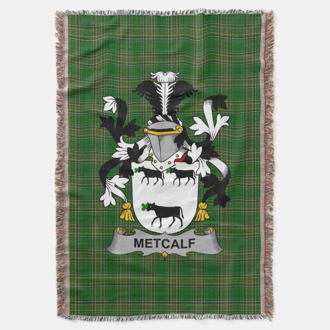  Irish Metcalf or Metcalfe Coat of Arms Family Cre Throw Blanket (Front Vertical)
